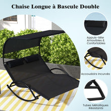 Load image into Gallery viewer, Chaise Longue Double Chaise  Bascule pour 2 Personnes 2 Appui-T锚tes Amovibles Cadre en Mtal Robuste Lit de Repos Ergonomique 2 Places Gris/Noir/Beige -