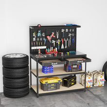 Load image into Gallery viewer, tabli de Bricolage 121 x 61 cm Table de Travail en Mtal de 230 kg avec 3 Panneaux Perfors 24 Accessoires de Suspension Noir/Bleu Marine -