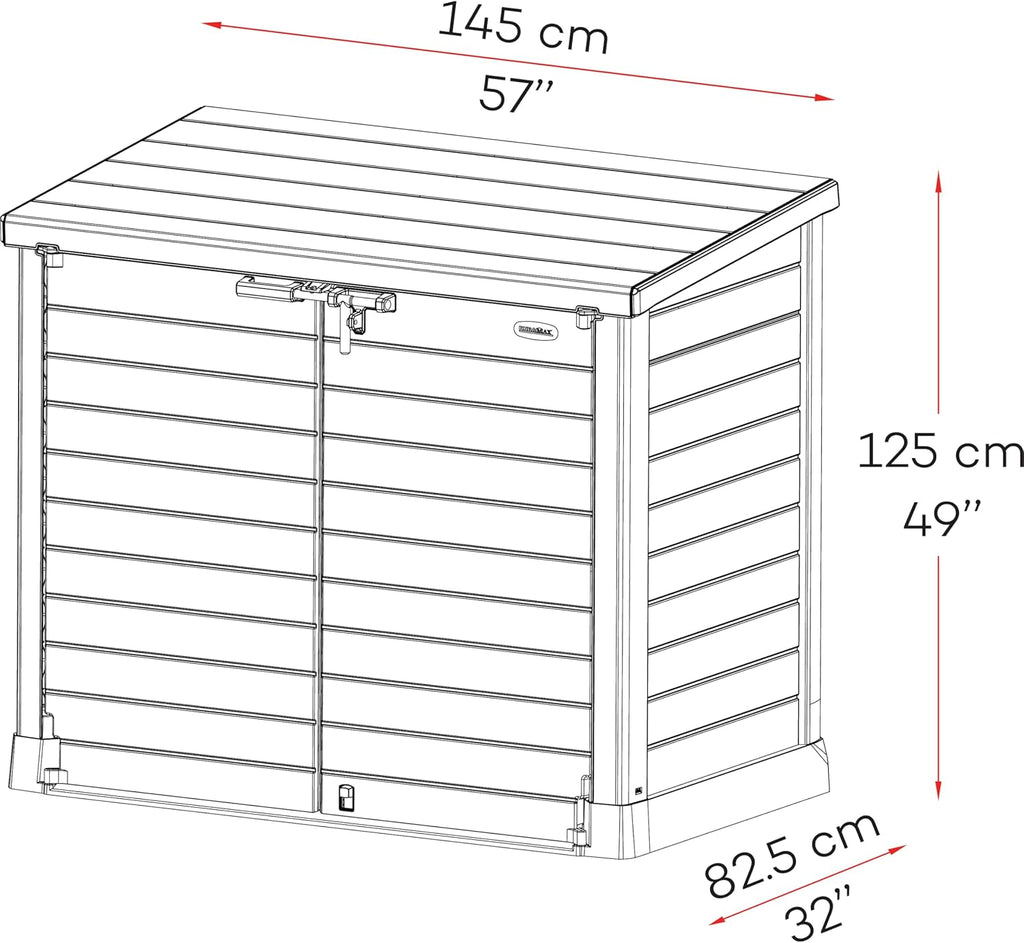 Duramax StoreAway 1200L Plastic Garden Shed/ Flat Lid,Outdoor Storage Shed,Wheelie Bin Hideaways,Wheelie bin box,Durable Construction,Ideal for Bikes,BBQs & 2x 240L Bins,145x85x125 cm,Brown