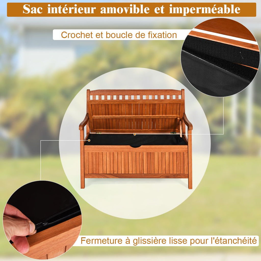 Banc de Jardin 2 Places 107 x 59 x 90 CM en Bois d'Acacia avec Compartiment de Rangement pour Jardin Terrasse Balcon -