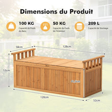 Load image into Gallery viewer, Banc de Rangement en Bois Banc d'Extrieur  2 Places de 209 L avec Accoudoirs Coffre de Stockage en Bois Charge 100KG Naturel -