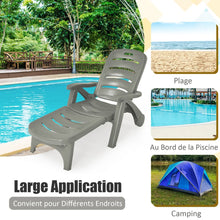 Load image into Gallery viewer, Chaise Longue Pliable Dossier Inclinable  5 Positions avec Roues Intgres pour Terrasse Jardin Piscine 150 kg Gris/Blanc/Bleu -