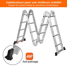 Load image into Gallery viewer, Échelle Polyvalente 5 en 1 avec 2 Montants 4 Plis 15 Echelons Pliable et Multifonction Capacité 150kg en Aluminium -