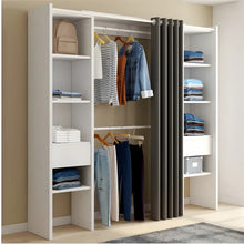 Load image into Gallery viewer, Dressing Extensible Blanc &amp; Gris avec Rideau - tagres - Double Penderie -