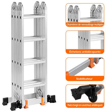 Load image into Gallery viewer, chelle Polyvalente 5 en 1 avec 2 Montants 4 Plis 15 Echelons Pliable et Multifonction Capacit 150kg en Aluminium -