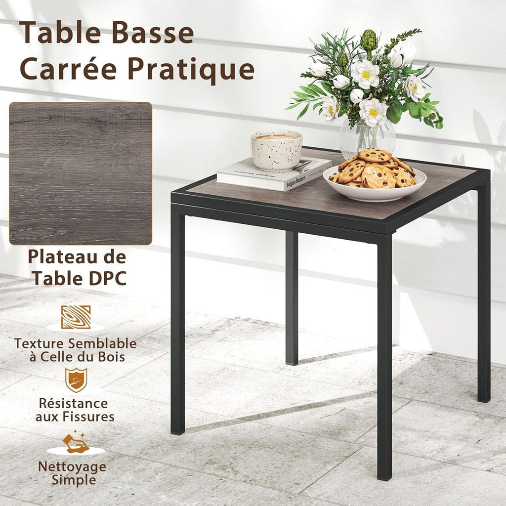 Ensemble Salon de Jardin 3 Pièces Ensemble de Canapé Rembourré d’Extérieur avec Table Basse Cadre en Métal Robuste Gris -