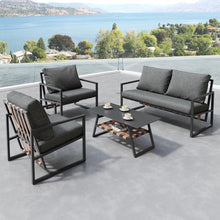 Load image into Gallery viewer, Salon de Jardin,Salon de Jardin 4 Personnes,avec canapé,Table Basse et Coussins,Housse en Tissu déhoussable et Lavable,Noir (Coussins d'assise Inclus)