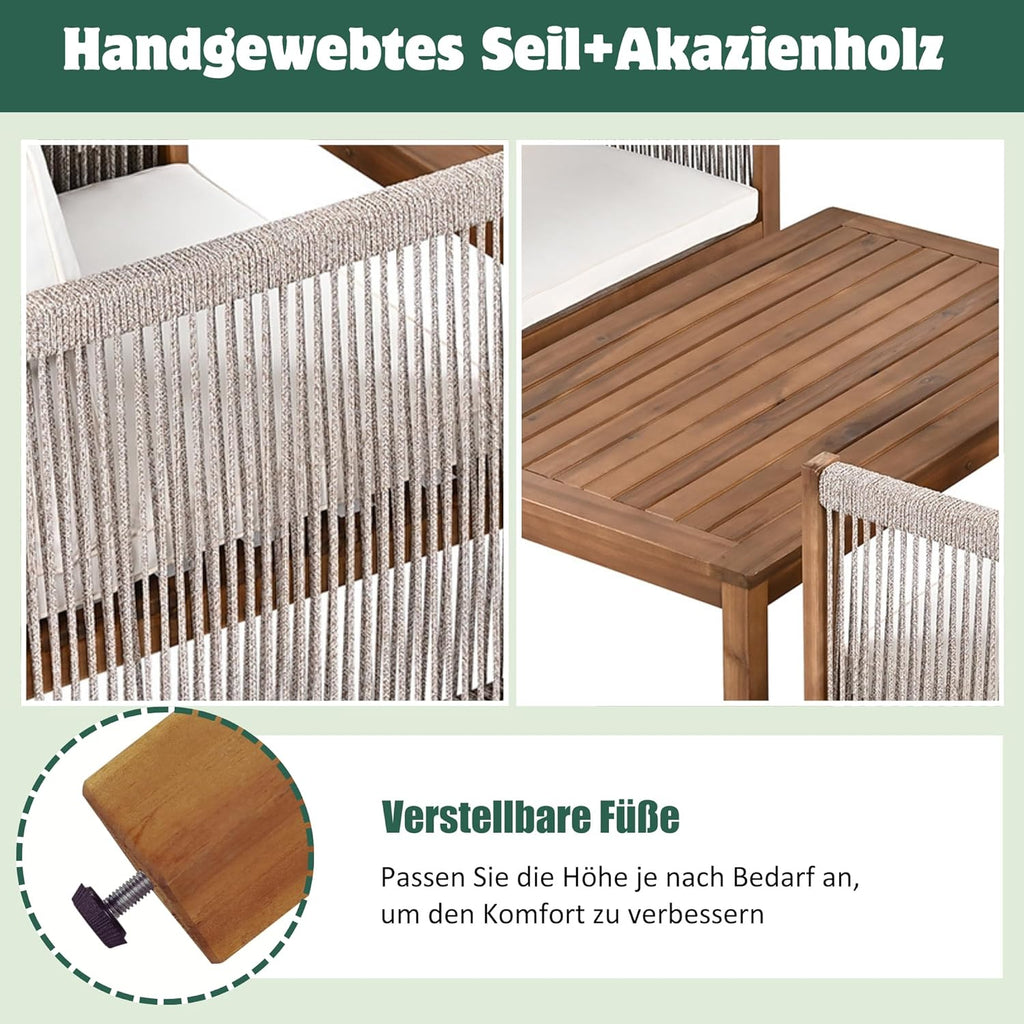 Salon de Jardin,Salon de Jardin 4 Personnes,avec canapé,Table Basse et Coussins,Housse en Tissu déhoussable et Lavable,Noir (Coussins d'assise Inclus)