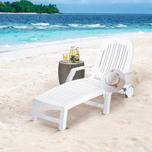 Load image into Gallery viewer, Chaise Longue Inclinable Rglable  5 Positions avec Roues Flexibles Fauteuil Relax de Camping avec Bo卯te de Rangement Charge 150KG Blanc -