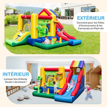 Load image into Gallery viewer, Ch芒teau Gonflable  Thme Arc-en-ciel 7 en 1 avec Ventilateur Double Toboggans Piscine  Balles Panier de Basket Charge 90kg -