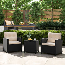 Load image into Gallery viewer, Ensemble de Meubles 3 Pices de Patio en Rotin Charge 180KG Salon de Jardin 2 Fauteuils Table Basse avec Plateau Noir/Beige/Blanc -