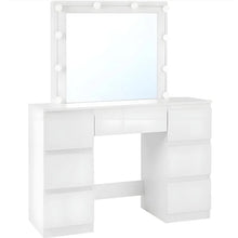 Load image into Gallery viewer, Coiffeuse Blanche avec Miroir LED - 7 Tiroirs -