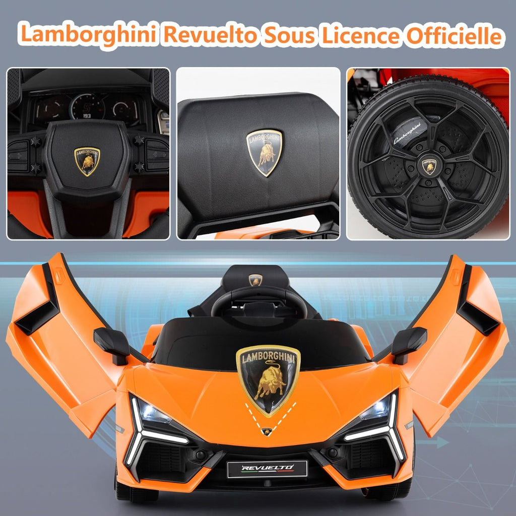 Voiture Electrique 12V pour Enfants Sous Licence Revuelto Télécommande Portes Hydrauliques pour 37-95 Mois Gris/Orange -