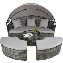 Load image into Gallery viewer, Bain de soleil transat meuble jardin rond modulable gris 2208062