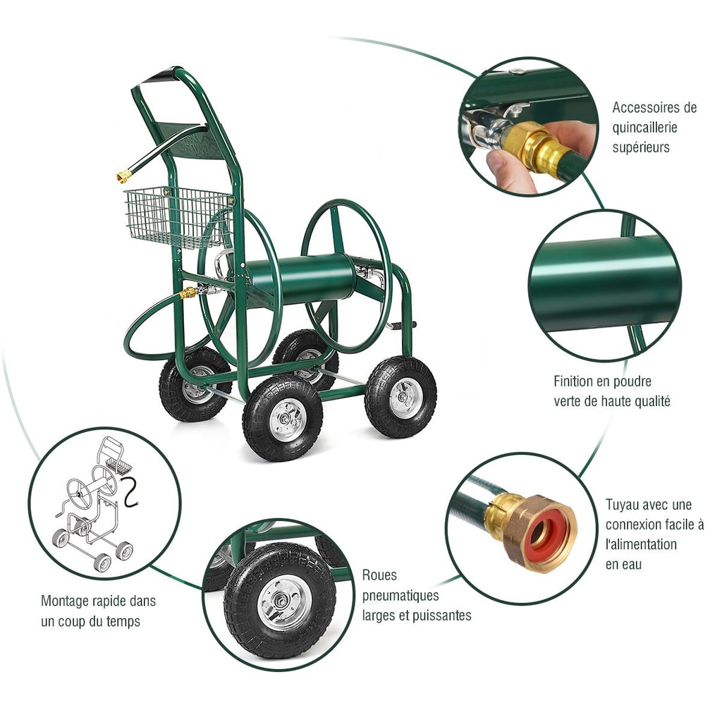 Dévidoir de Tuyau d’Arrosage avec 4 Roulettes Chariot pour 1.7m de Tuyau d’Arrosage Panier,95x62x113cm,Vert -