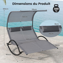 Load image into Gallery viewer, Chaise Longue Double Chaise à Bascule pour 2 Personnes 2 Appui-Têtes Amovibles Cadre en Métal Robuste Lit de Repos Ergonomique 2 Places Gris/Noir/Beige -
