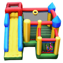 Load image into Gallery viewer, Château Gonflable 4 en 1 pour Enfant 3-10 Ans avec Toboggan Aire de Saut Mur d’Escalade Panier de Basketball -