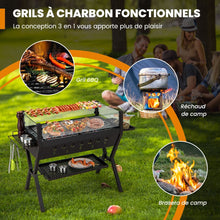 Load image into Gallery viewer, Barbecue  Charbon de Bois Gril au Charbon de Bois en Acier Inoxydable avec Pare-vent Supports d'Assaisonnement tagre de Rangement Marron -