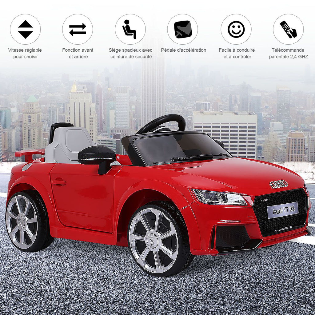 Voiture TTRS Electrique pour Enfants 12V Max. 5 Km/h Double Porte avec Télécommande 2.4G Blanc/Rouge -