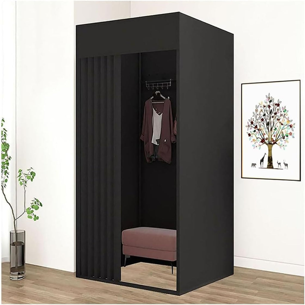 Cabine D'essayage Demontable, Vestiaire Portable avec Rideau, Temporaire Cabine D'essayage Mobile pour Magasin Vêtements Chambre Bureau Plage, (Noir, 100x100x200cm)