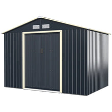 Load image into Gallery viewer, Abri de jardin en métal 5,29 277 x 191 x 202 cm avec 2 portes coulissantes verrouillables 4 trous d’aération pour vélo gris 20_0007629 -
