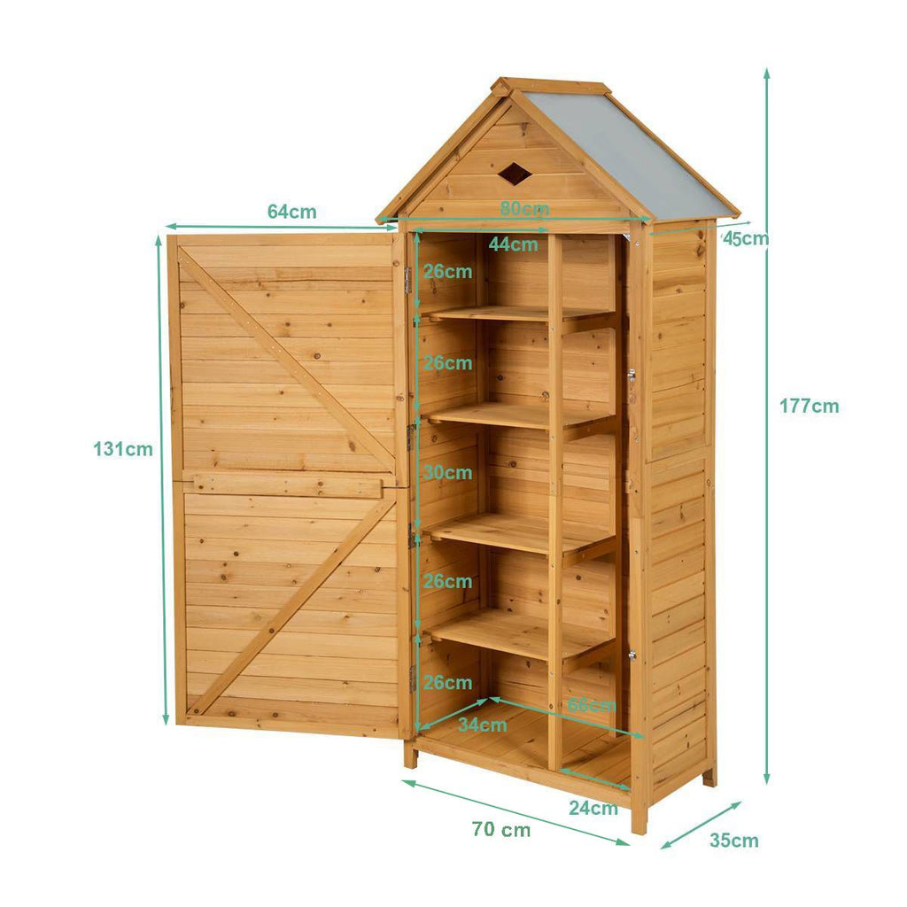 Abri de Jardin Extérieur à 5 Etagères Cabane Verrouillable en Bois de Sapin Toit en Tôle Galvanisée -