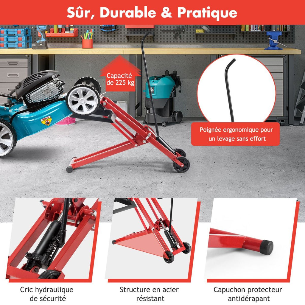 Cric de Levage pour Tondeuse à Gazon pour Tracteurs et Tondeuses à Gazon Autoportées à Rayon de Braquage Nul Capacité de 227 Kg -