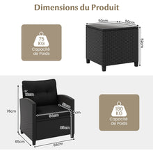 Load image into Gallery viewer, Ensemble de Meubles 3 Pices de Patio en Rotin Charge 180KG Salon de Jardin 2 Fauteuils Table Basse avec Plateau Noir/Beige/Blanc -