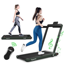 Load image into Gallery viewer, 2 en 1 Tapis de Course Electrique Pliable 1  12 Km/H avec Haut-parleur Bluetooth Tlcommande Moteur 0,75HP Vert/Blanc/Noir/Rouge/Or/Noir et Argent/Bleu -
