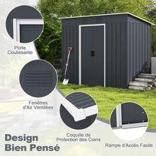 Load image into Gallery viewer, Abri de Jardin Métal 2,4 ㎡ Toit Monopente Cabane de Jardin 2 Portes Coulissantes Verrouillables Fondation 2 Trous d'Aération Gris -