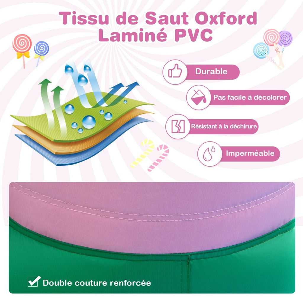 9 en 1 Ch芒teau Gonflable en Forme Bonbons avec Toboggan Maison de Saut Gonflable avec Pistolet  Eau Charge 90kg pour 2 Enfants de 3-10 Ans -