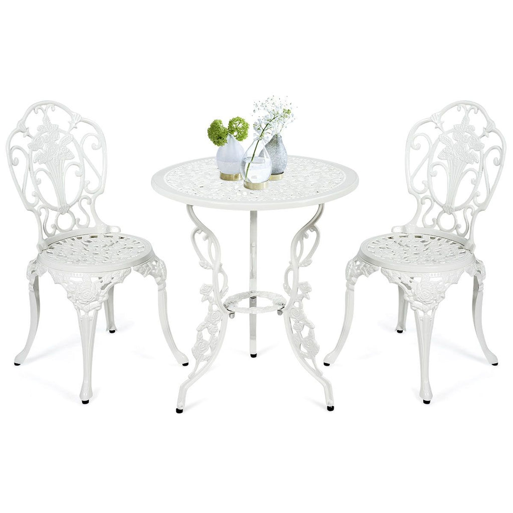 Ensemble Table et 2 Chaises pour Jardin en Aluminium en Forme de Rose Blanc Rsistant aux Intempries -