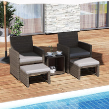 Load image into Gallery viewer, Ensemble Meuble de Salon 5PCS Salon de Jardin en Rotin PE avec Coussin pour Balcon Piscine Terrasse Gris/Blanc -
