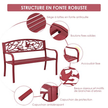 Load image into Gallery viewer, Banc de Jardin en Fer Résistant de Haute Qualité Style Contemporain 2-3 Places Parfait pour Extérieur 127x60x88cm Rouge -