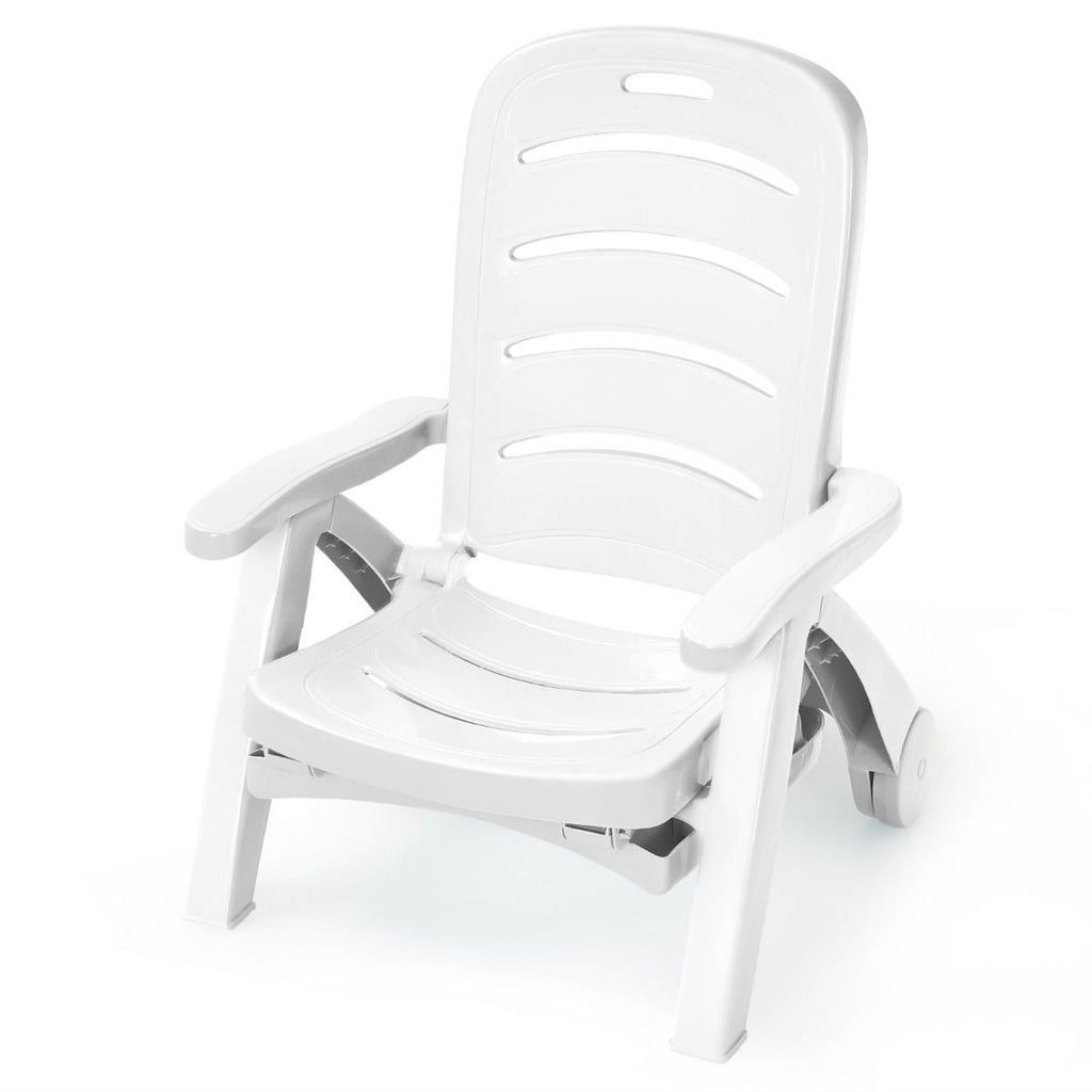 Chaise Longue Pliable Dossier Inclinable à 5 Positions avec Roues Intégrées pour Terrasse Jardin Piscine 150 kg Gris/Blanc/Bleu -