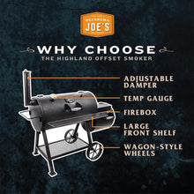 Load image into Gallery viewer, Highland Offset Charcoal Smoker and Grill in Black with 900 Sq. In. Cooking Space