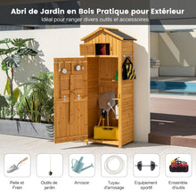 Load image into Gallery viewer, Armoire de Jardin en Bois Impermable avec Toit Abri de Jardin avec Table Pliable tagres et 8 Crochets 75x50x180,5CM -