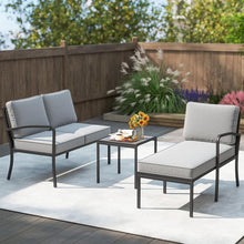 Load image into Gallery viewer, Ensemble Salon de Jardin 3 Pièces Ensemble de Canapé Rembourré d’Extérieur avec Table Basse Cadre en Métal Robuste Gris -