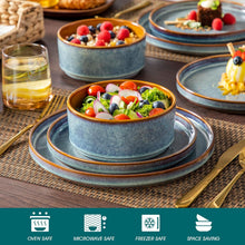 Load image into Gallery viewer, vancasso ONION Assiettes Service de Table 24 Pièces pour 8 Personnes, Service Complet en Grès - 8 Assiettes Plates, 8 Dessert et 8 Bols - Adapté au Micro-Ondes, Glaçure Gris Bleu