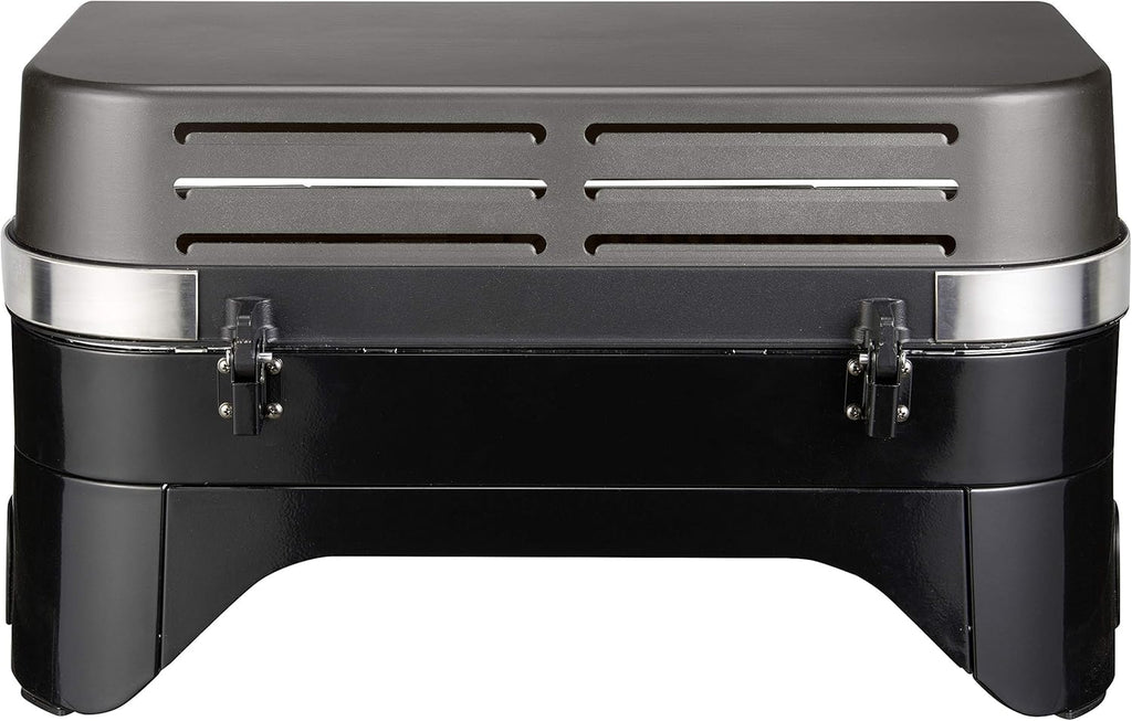 Attitude2go,Barbecue de Table  Faible fume,BBQ Portable, Couvercle,thermomtre,et Grille en Fonte,Alimentation : Cartouche de gaz CV 470 Plus,Gris