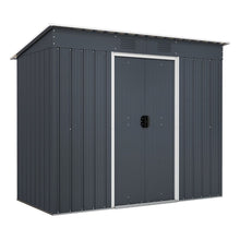 Load image into Gallery viewer, Abri de Jardin Métal 2,4 ㎡ Toit Monopente Cabane de Jardin 2 Portes Coulissantes Verrouillables Fondation 2 Trous d'Aération Gris -