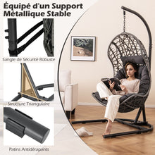 Load image into Gallery viewer, Chaise Oeuf en Rotin PE avec Support avec Oreiller et Coussin Chaise Suspendue avec Accessoires de Suspension Capacité 160 Kg Gris -