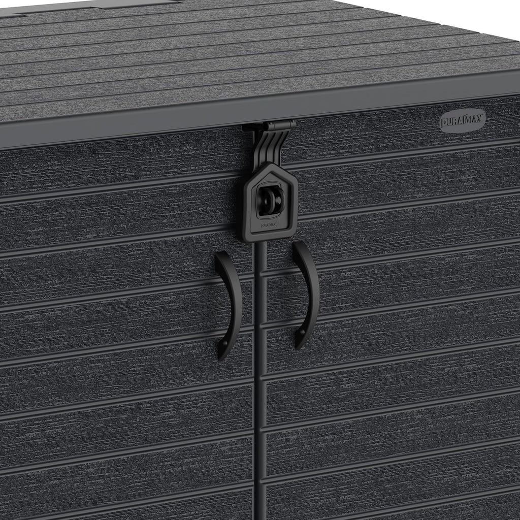 Duramax StoreAway 1200L Plastic Garden Shed/ Flat Lid,Outdoor Storage Shed,Wheelie Bin Hideaways,Wheelie bin box,Durable Construction,Ideal for Bikes,BBQs & 2x 240L Bins,145x85x125 cm,Brown