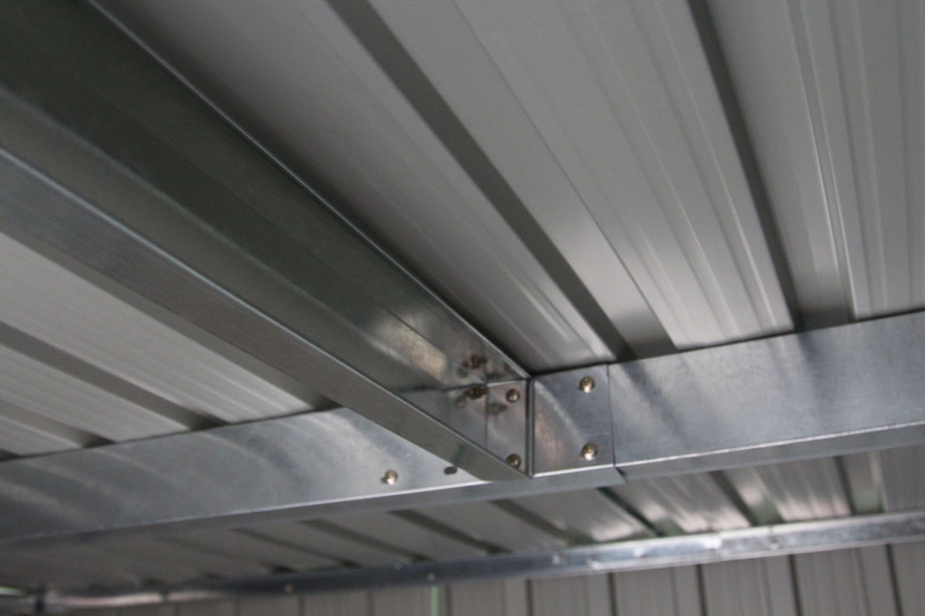 Abri de Jardin en Tôle Galvanisée Cabane de Rangement à Outils Porte Double 2 Aérations,277x191x192cm,Gris et Blanc -