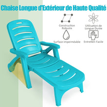 Load image into Gallery viewer, Chaise Longue Pliable Dossier Inclinable à 5 Positions avec Roues Intégrées pour Terrasse Jardin Piscine 150 kg Gris/Blanc/Bleu -