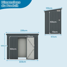 Load image into Gallery viewer, Abri de Jardin Extérieur Abri à Outils de Jardin avec 2 Portes Design Incliné Aérations Cadre en Métal Galvanisé 235x117x185cm Gris Foncé -
