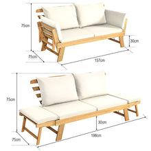 Load image into Gallery viewer, Chaise Longue Convertible avec Coussin Canapé de Jardin 2 en 1 en Bois d’Acacia avec Accoudoir Réglable pour Patio Piscine Jardin Blanc/Gris/Bleu/Rouge -