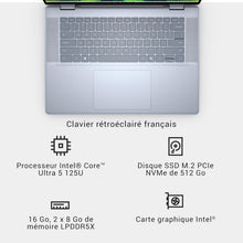 Load image into Gallery viewer, Dell Inspiron 16 PC Portable 2-en-1 écran 16" FHD+ (1920 x 1200) Intel Core Ultra 5 Series 1 Graphique Intel 16 Go RAM 512 Go SSD Windows 11 Home Clavier AZERTY rétroéclairé Bleu