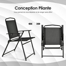 Load image into Gallery viewer, Ensemble Salon de Jardin 6 Pcs 4 Chaises Pliantes Table Basse en Verre et Parasol pour Terrasse Piscine Cour Noir -