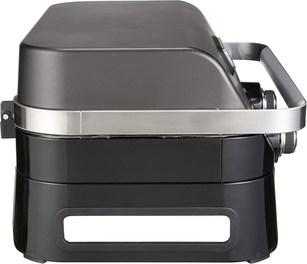 Attitude2go,Barbecue de Table à Faible fumée,BBQ Portable,à Couvercle,thermomètre,et Grille en Fonte,Alimentation : Cartouche de gaz CV 470 Plus,Gris